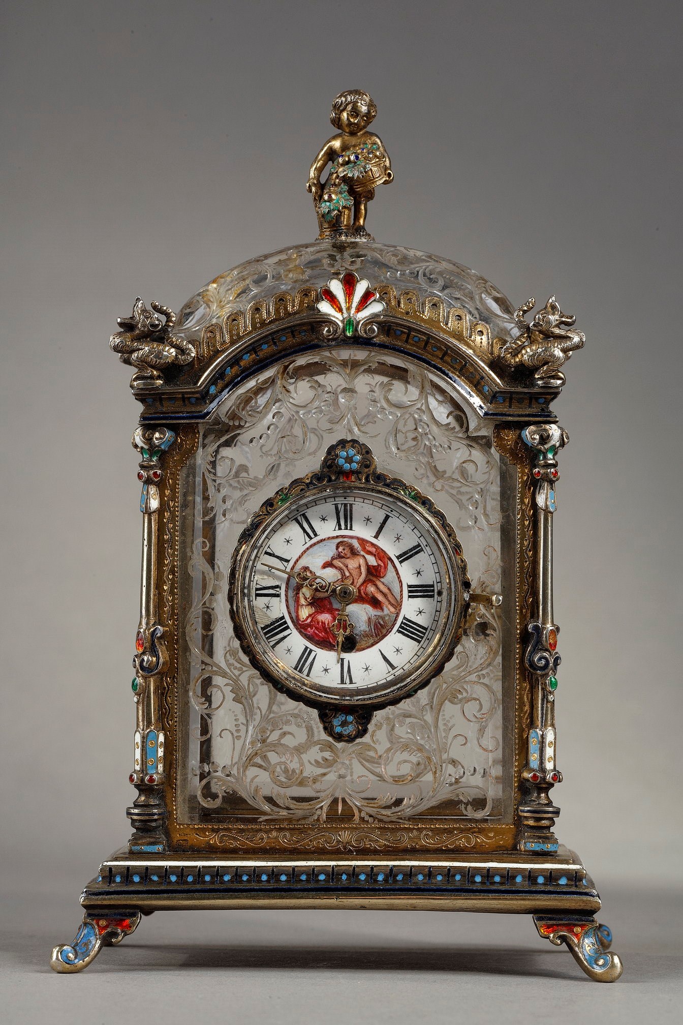 A rock crystal and vermeil clock by Hermann Ratzersdorfer, 19th century